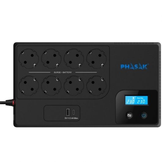 SAI Línea Interactiva Phasak Smart Home 1050VA/ 1050VA-600W/ 8 Salidas/ Formato Bloque 2 SAI Línea Interactiva Phasak Smart Home 1050VA/ 1050VA-600W/ 8 Salidas/ Formato Bloque