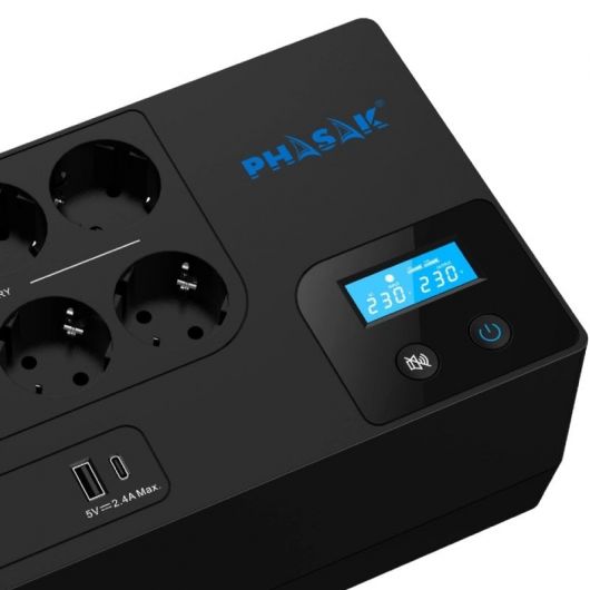 SAI Línea Interactiva Phasak Smart Home 1050VA/ 1050VA-600W/ 8 Salidas/ Formato Bloque 3 SAI Línea Interactiva Phasak Smart Home 1050VA/ 1050VA-600W/ 8 Salidas/ Formato Bloque