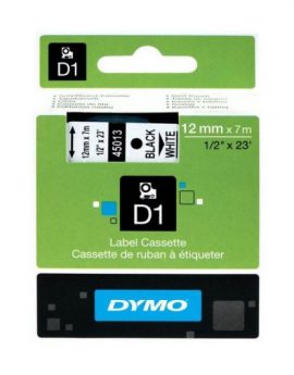 Cinta Rotuladora Adhesiva de Poliéster Dymo D1 45021/ para Label Manager/ 12mm x 7m/ Blanca-Negra