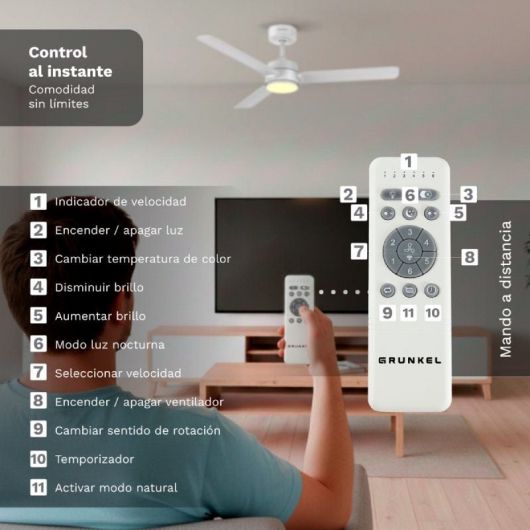 Ventilador de Techo Grunkel SKYEASY52/ 30W/ 3 Aspas 132cm/ 6 Velocidades 4 Ventilador de Techo Grunkel SKYEASY52/ 30W/ 3 Aspas 132cm/ 6 Velocidades