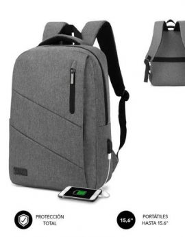 Mochila Subblim City Backpack para Portátiles hasta 15.6'/ Puerto USB/ Gris