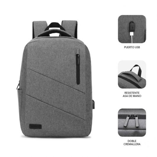 Mochila Subblim City Backpack para Portátiles hasta 15 Mochila Subblim City Backpack para Portátiles hasta 15.6'/ Puerto USB/ Gris