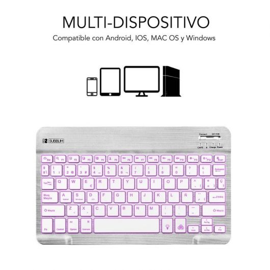 Teclado Compacto Inalámbrico por Bluetooth Subblim Smart Backlit/ Plata 2 Teclado Compacto Inalámbrico por Bluetooth Subblim Smart Backlit/ Plata