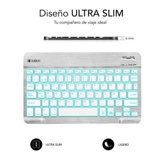 Teclado Compacto Inalámbrico por Bluetooth Subblim Smart Backlit/ Plata 3 Teclado Compacto Inalámbrico por Bluetooth Subblim Smart Backlit/ Plata