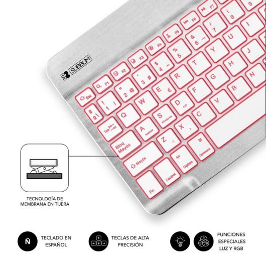 Teclado Compacto Inalámbrico por Bluetooth Subblim Smart Backlit/ Plata 4 Teclado Compacto Inalámbrico por Bluetooth Subblim Smart Backlit/ Plata