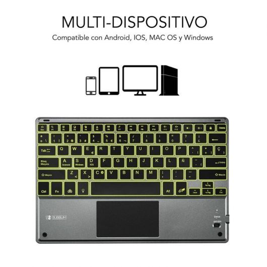 Teclado Compacto Inalámbrico por Bluetooth Subblim Touchpad Smart Blacklit/ Gris 2 Teclado Compacto Inalámbrico por Bluetooth Subblim Touchpad Smart Blacklit/ Gris