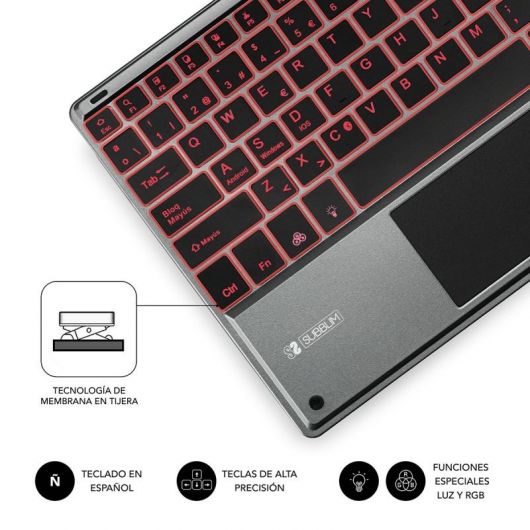 Teclado Compacto Inalámbrico por Bluetooth Subblim Touchpad Smart Blacklit/ Gris 4 Teclado Compacto Inalámbrico por Bluetooth Subblim Touchpad Smart Blacklit/ Gris