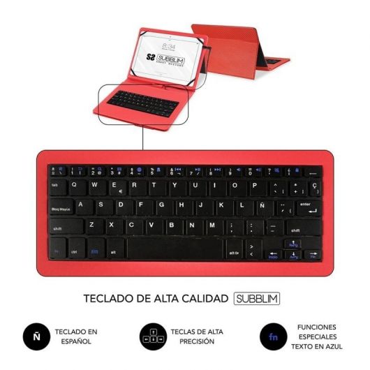 Funda con Teclado Subblim Keytab Pro USB para Tablets de 10.1'/ Roja