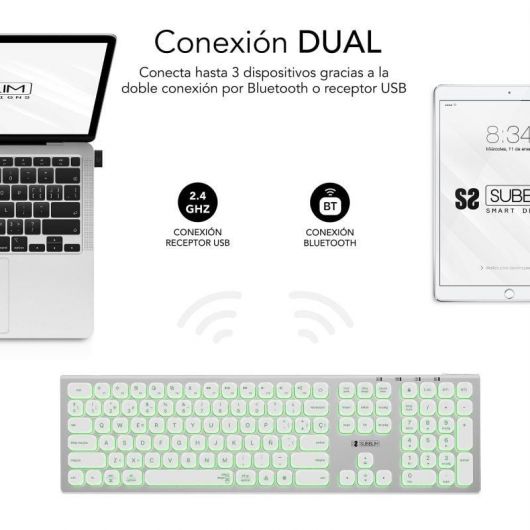 Teclado Inalámbrico Subblim Master/ Plata y Blanco 2 Teclado Inalámbrico Subblim Master/ Plata y Blanco