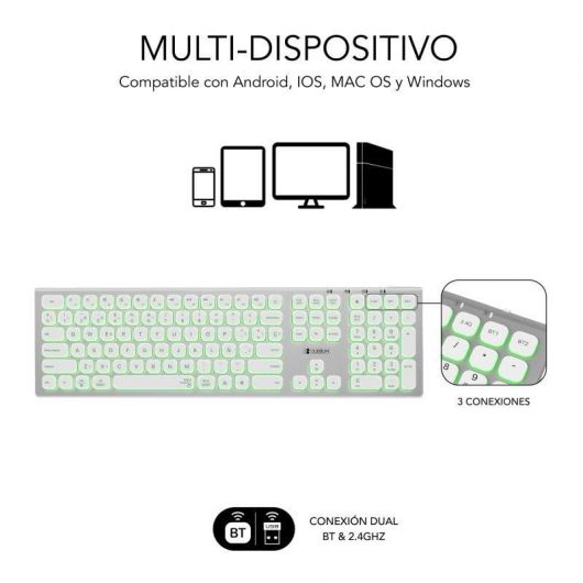 Teclado Inalámbrico Subblim Master/ Plata y Blanco 3 Teclado Inalámbrico Subblim Master/ Plata y Blanco