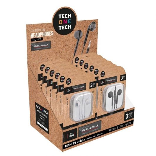 Expositor de Auriculares Tech One Tech EarTECH TEC1003 / con Micrófono/ Jack 3.5/ Incluye 6 Auriculares Blancos y 6 Auriculares Negros