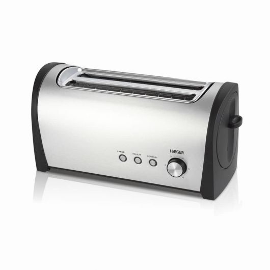 Haeger Desayuno Plus Tostadora 2 ranuras largas 1400W Negro/Acero inoxidable