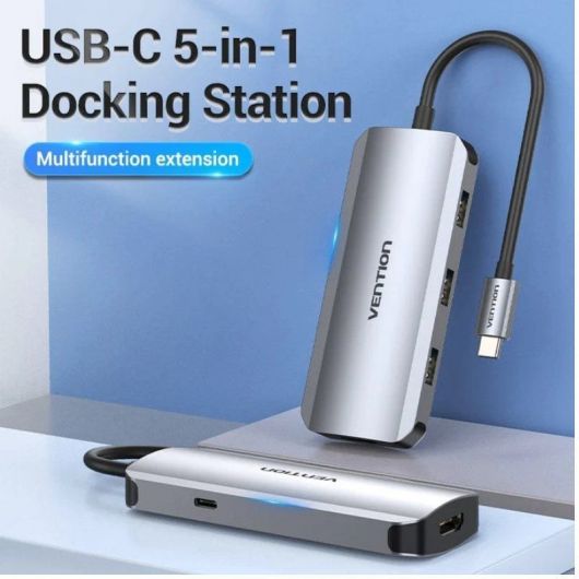Docking USB Tipo-C Vention TODHB/ 1xHDMI/ 3xUSB/ 1xUSB Tipo-C PD/ Gris