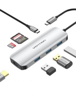 Docking USB Tipo-C Vention TOJHB/ 1xHDMI/ 3xUSB/ 1xUSB Tipo-C/ 1xLector tarjetas/ Gris
