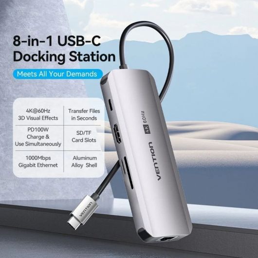 Docking USB Tipo-C Vention TQKHB/ 1xHDMI 4K/ 3xUSB/ 1xUSB Tipo-C PD/ 1xRJ45/ 1xLector de Tarjetas/ Gris 2 Docking USB Tipo-C Vention TQKHB/ 1xHDMI 4K/ 3xUSB/ 1xUSB Tipo-C PD/ 1xRJ45/ 1xLector de Tarjetas/ Gris
