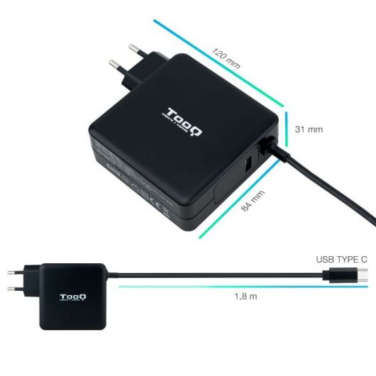 Cargador de Portátil TooQ TQLC-USBC90PD USB-C/ 90W/ Automático/ Voltaje 5-20V/ 1 USB 3 Cargador de Portátil TooQ TQLC-USBC90PD USB-C/ 90W/ Automático/ Voltaje 5-20V/ 1 USB
