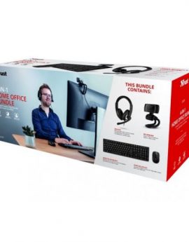 Pack 4 en 1 Trust Qoby Home Office Set Webcam + Teclado Inalámbrico + Ratón Inalámbrico + Auriculares con Micrófono