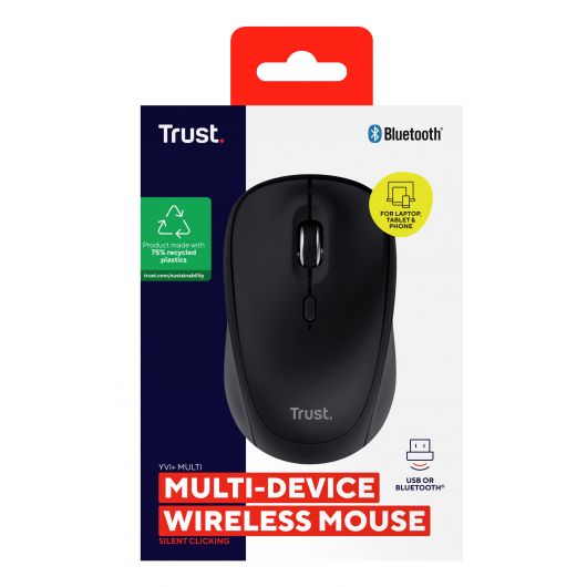 Trust Yvi+ Ratón Ambidextro RF Wireless + Bluetooth Óptico 1600 DPI Negro 6 Trust Yvi+ Ratón Ambidextro RF Wireless + Bluetooth Óptico 1600 DPI Negro