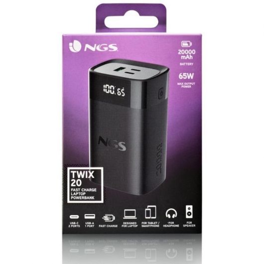 Powerbank 20000mAh NGS TWIX20/ 65W/ Compatible con Portátiles/ Negra 4 Powerbank 20000mAh NGS TWIX20/ 65W/ Compatible con Portátiles/ Negra