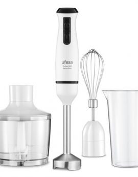 Ufesa Pulsar Delux Max Batidora de inmersión 600W Turbo 2 cuchillas vaso medidor 0.6L Negro/Blanco