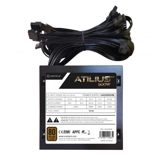 UNYKAch ATX Atilius 2 UNYKAch ATX Atilius 2.0 Black 500W 80 Plus Bronze Fuente de alimentación 20+4 pin ATX Negro