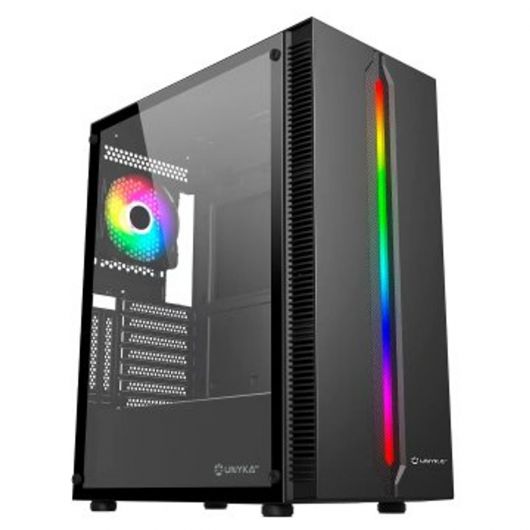 Caja Atx Unykach Lumina 205 Black Led ArGB Usb's 3.0 Ventilador 120mm RGB Cristal Lateral Templado 2bahías 3.5' Slot de Expansion