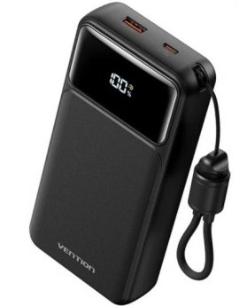 Powerbank 20000mAh Vention XGYB0-40-TY/ 22.5W/ Negra/ Incluye Cable USB Tipo-C